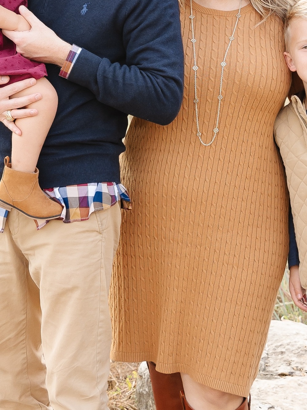 Hope & Henry Cable-Knit Long Sleeve Dress with Shoulder Buttons & Elbow Patches